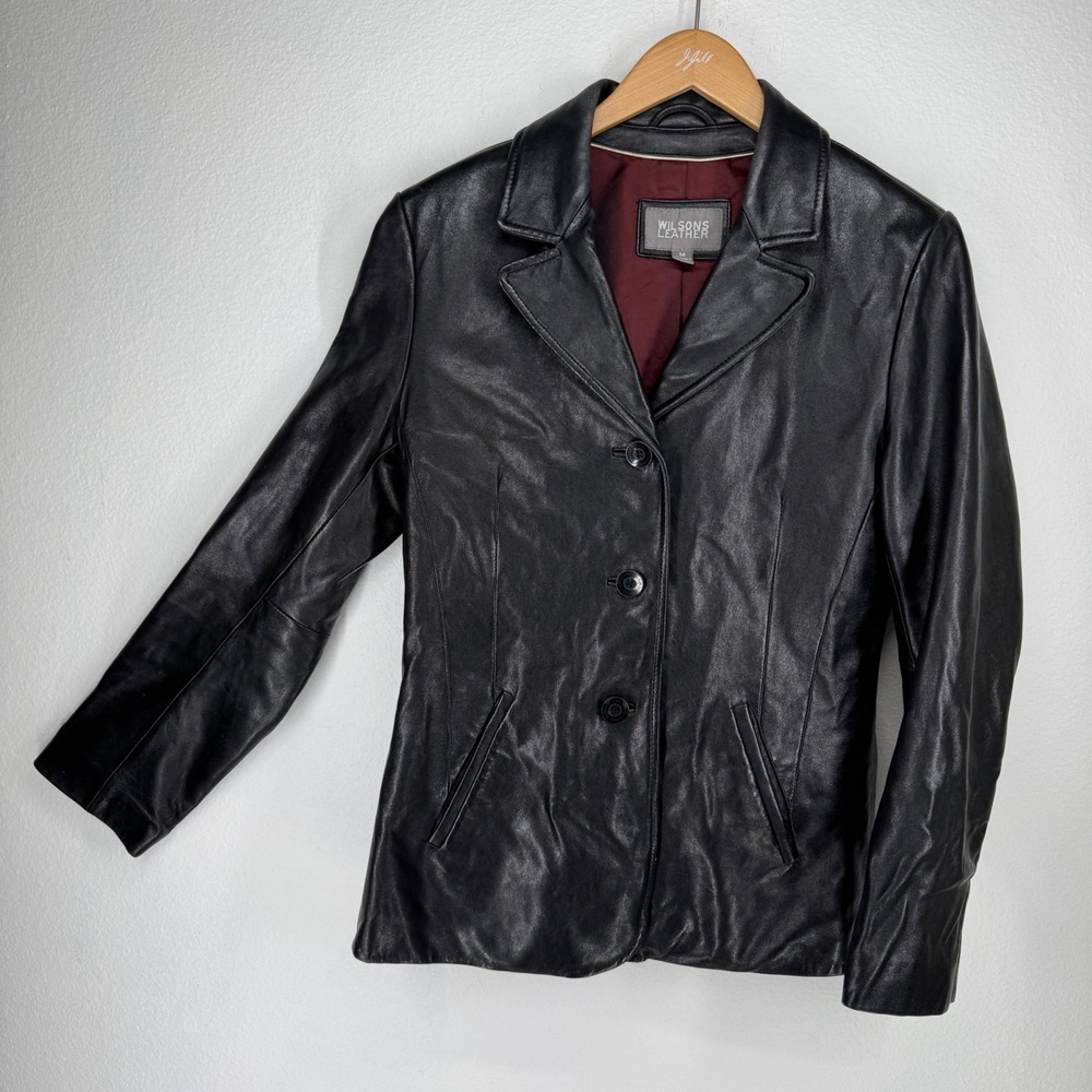 Wilsons Leather 90s Blazer Jacket Womens‎ Medium Minimalist Y2K Dark Academia